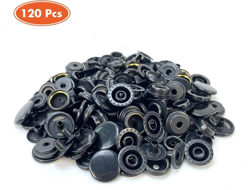 HAPDEN 160 Pcs Snap Buttons,Snap Fasteners Kit 15mm Stainless Steel Snaps Marine Grade Boat Canvas Snaps,3/8" Socket Metal Snaps for Clothing Leather Boat Cover Fabric (Regular-Black) - Image 2